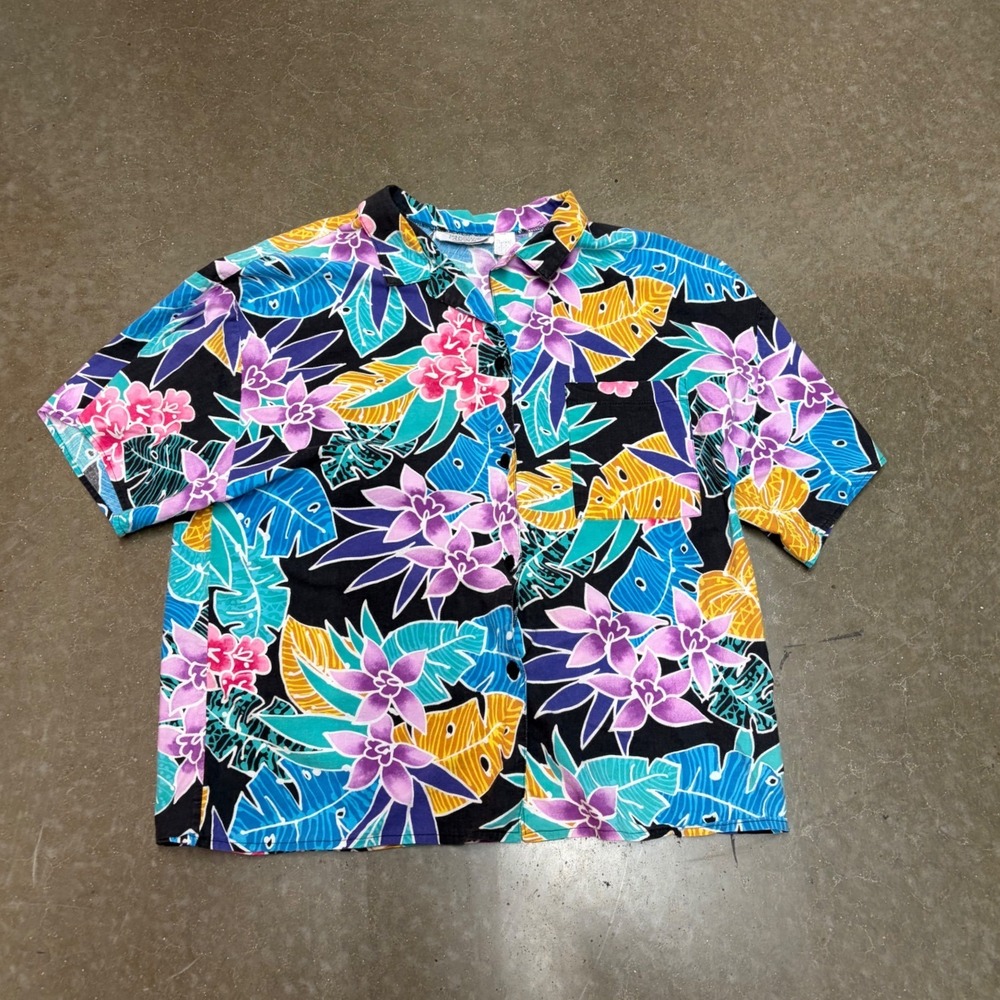 Vintage Floral Button Down‎ Shirt Mens XL Harbour Casuals Cotton USA Made